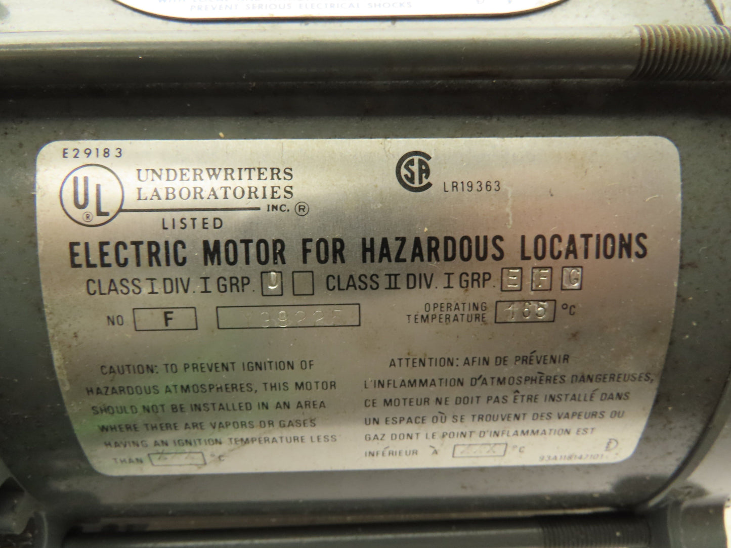 Doerr LR-19363 Type PFU3 Electric Motor 1/3Hp 1725 RPM 230/460V 3PH D56C Haz Loc