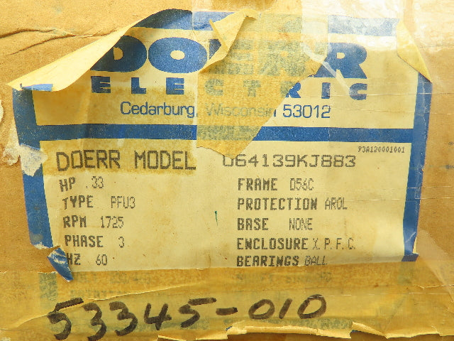 Doerr LR-19363 Type PFU3 Electric Motor 1/3Hp 1725 RPM 230/460V 3PH D56C Haz Loc