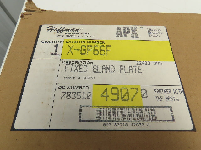 Hoffman X-GP66F Electrical Enclosure Fixed Steel Gland Plate 20x20" Type 12 Gray