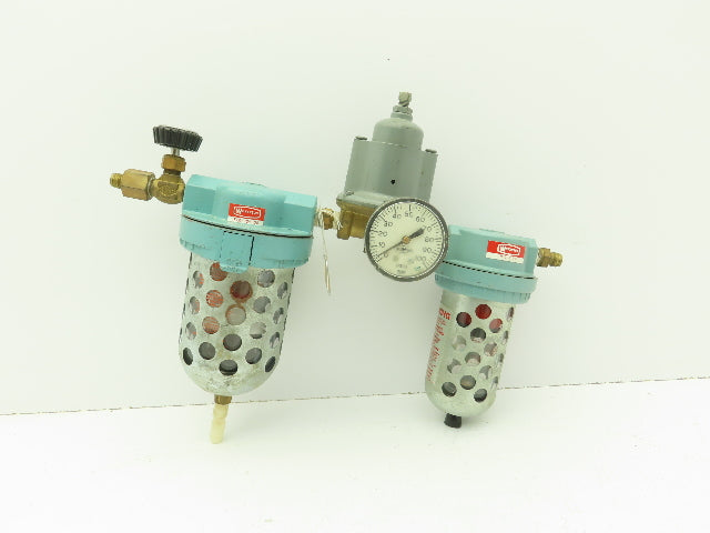 Wilkerson Pneumatic Air Filter Regulator Lubricator Setup Fisher Gauge 100PSI