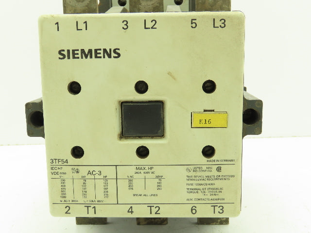 Siemens 3TF5444-0AK1 Motor Starter Contactor 300A 3Ph 600V 200HP 120V Coil