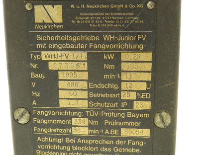 Neukirchen WHJ-FV Sicherheitsgetriebe Motor Gearbox 480V 1.7A 165Nm Limit Switch