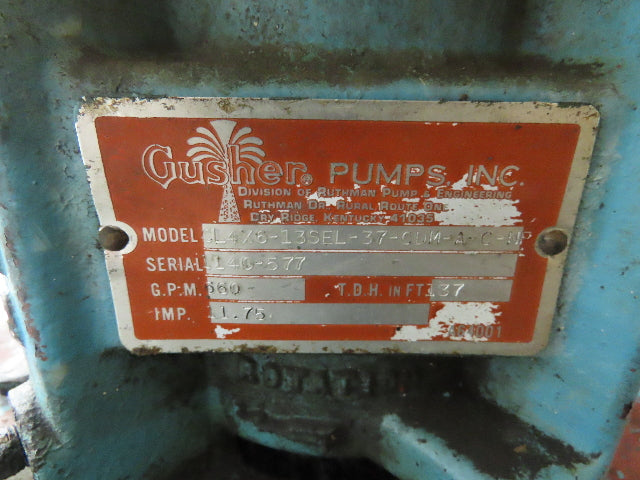 Gusher CL4X6-13SEL-37-CDM-A-C-NP Vertical Process Pump 137ft Head 660 Gpm