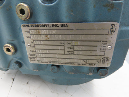 Sew Eurodrive KT57TDT71D6 Helical Gearmotor .33Hp 1100 RPM 460V 3PH 145:1 Ratio