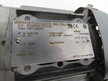 Sew Eurodrive KT57TDT71D6 Helical Gearmotor .33Hp 1100 RPM 460V 3PH 145:1 Ratio