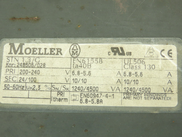 Moeller STN1.3/G Step Down Transformer 240V Input 24V 1240VA 100V 4500VA Output