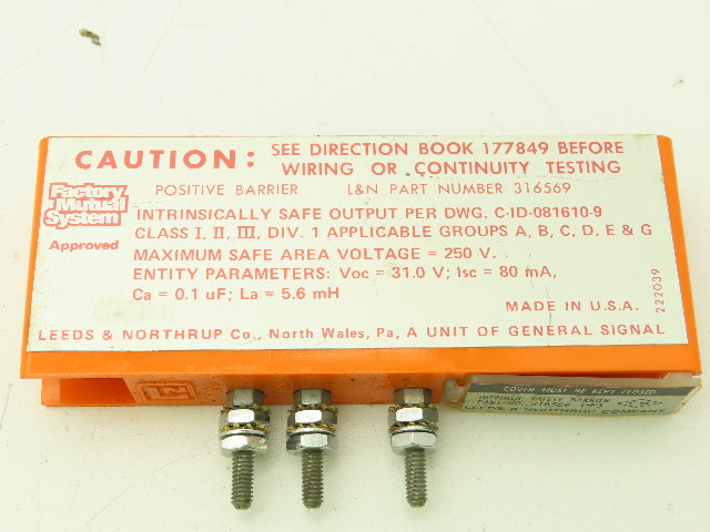 Leeds & Northrup 316569 Intrinsic Safety Barrier + Positive   Lot of 5