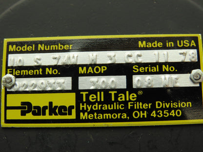 Parker 10 S 74W M 3 CC 11 78 Tell Tale Hydraulic Filter Housing 1" NPT