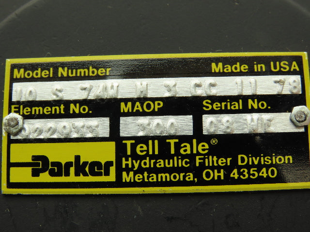Parker 10 S 74W M 3 CC 11 78 Tell Tale Hydraulic Filter Housing 1" NPT