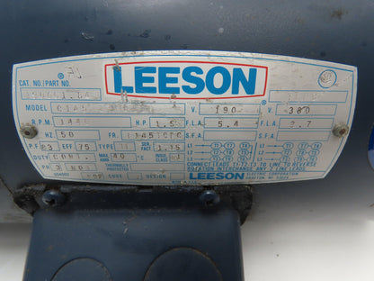 Leeson 1.5hp Motor F145TCFC Frame 1440rpm 190/380v 3ph 50 HZ w/Brake