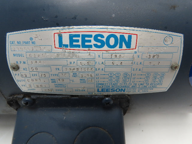 Leeson 1.5hp Motor F145TCFC Frame 1440rpm 190/380v 3ph 50 HZ w/Brake