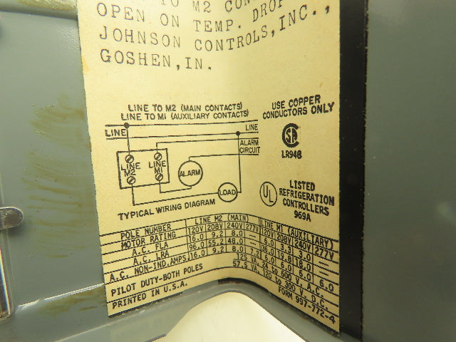 Johnson Controls A70GA-1 Temperature Control 2-Circuit 15-55 Deg F Low Temp