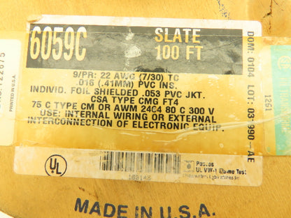 Alpha 6059C SL001 Multi Conductor Shielded Cable 9/Pair 22 AWG Wire 84' FT