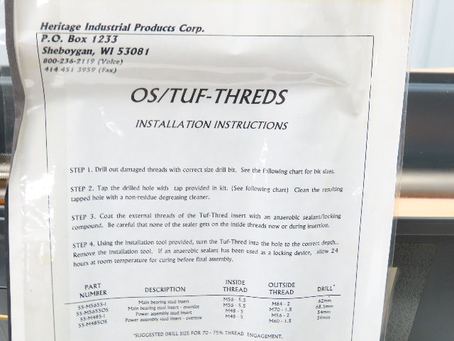 Tuf-thred M56-5.5 Thread Repair Kit Tap Bit M64-2.0 Insert