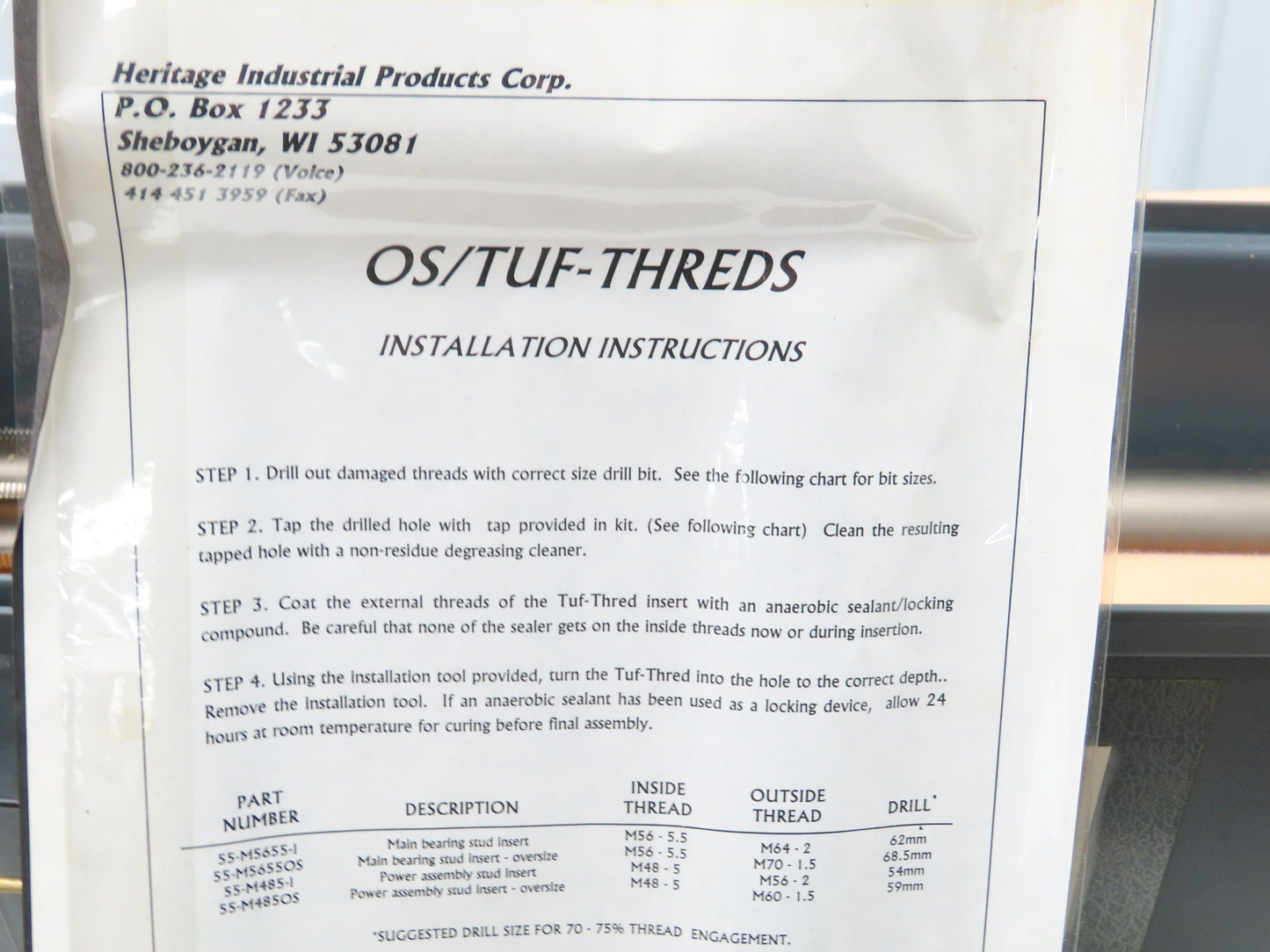 Tuf-thred M56-5.5 Thread Repair Kit Tap Bit M64-2.0 Insert