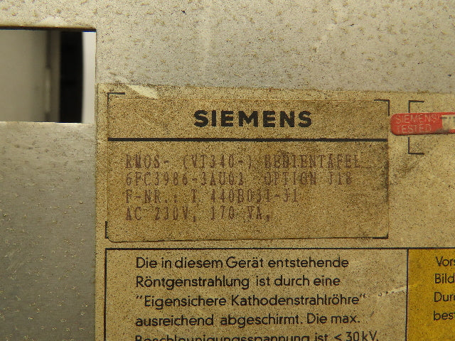 Siemens 6FC3986-3AU02 Sinumerik Control Panel Shell No Screen 6FX1131-3BC02
