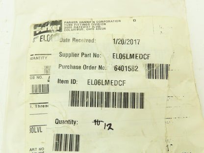 Parker EL06LMEDCF Swivel Nut Run Tee 6mm Tube x M10 Male O-Ring  Lot of 12