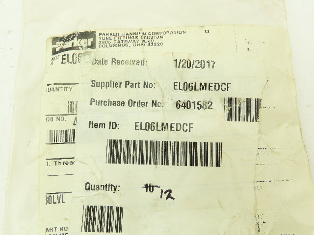 Parker EL06LMEDCF Swivel Nut Run Tee 6mm Tube x M10 Male O-Ring  Lot of 12