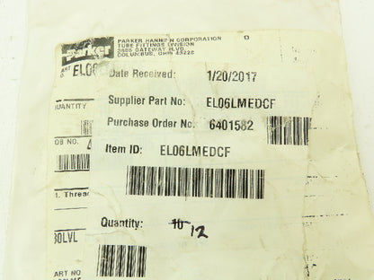 Parker EL06LMEDCF Swivel Nut Run Tee 6mm Tube x M10 Male O-Ring  Lot of 12