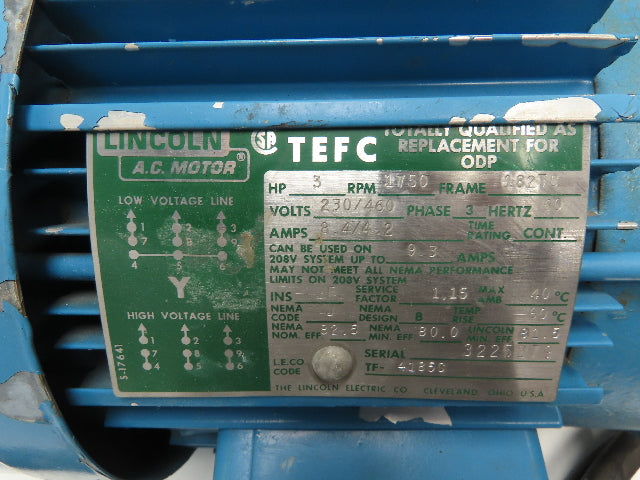 Delta Power Hydraulic D49 Pump Motor 3Hp 1750 RPM 460V 3PH 182TC 33 GPM