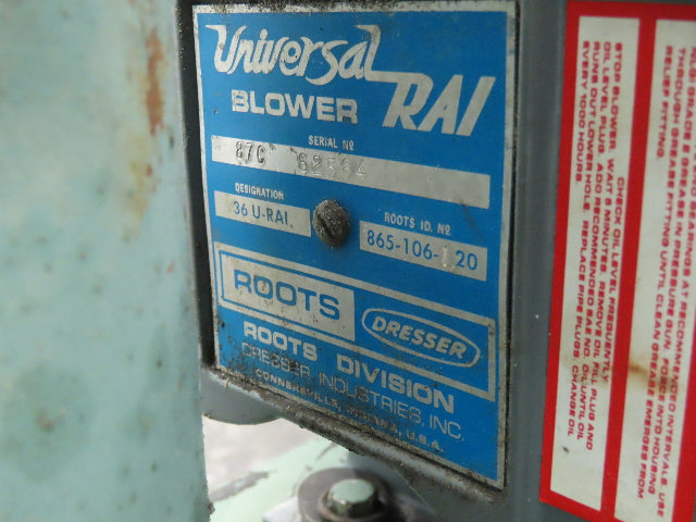 Universal Blower 36 U-RAI Rotary Lobe Vacuum Pump 5Hp 3Ph Rainville Filter Roots