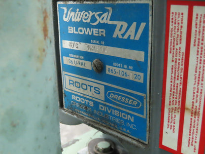Universal Blower 36 U-RAI Rotary Lobe Vacuum Pump 5Hp 3Ph Rainville Filter Roots