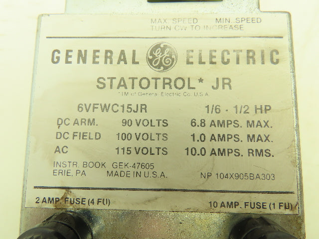 General Electric 6VFWC15JR Statotrol JR Controller 1/6-1/2Hp 90VDC Speed Control