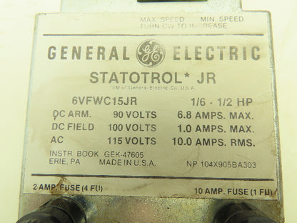 General Electric 6VFWC15JR Statotrol JR Controller 1/6-1/2Hp 90VDC Speed Control