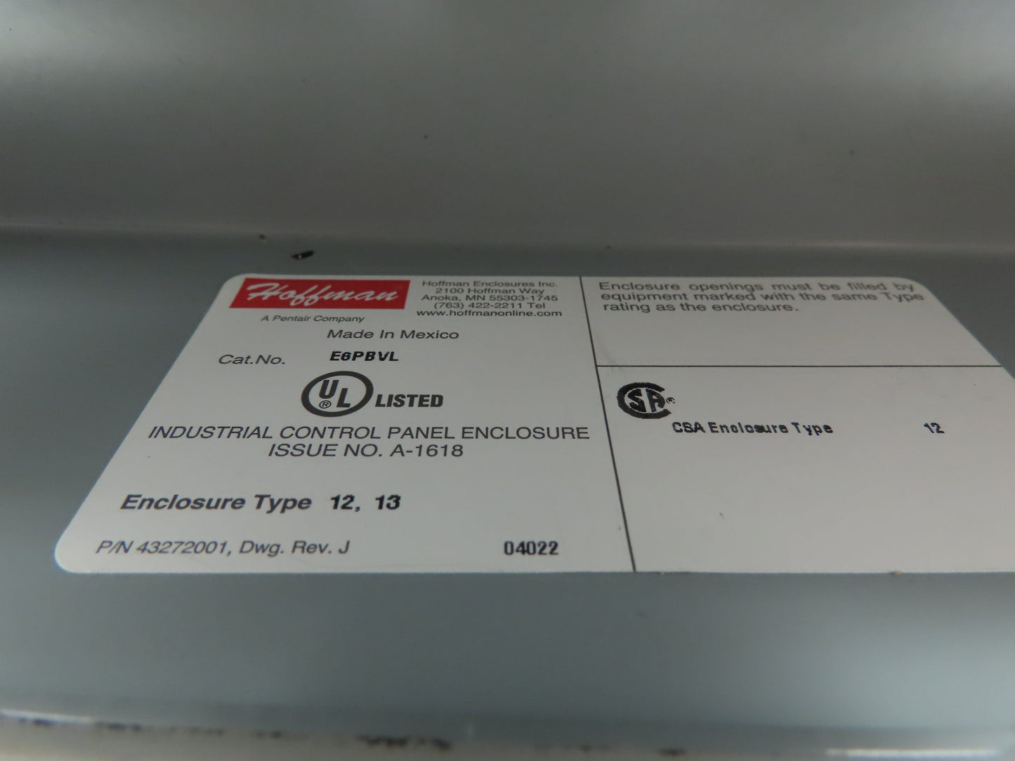 Hoffman E6PBVL 6 Switch Electrical Enclosure Mushroom E Stop Push Button