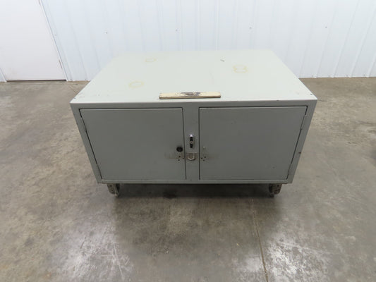 Metal Cabinet Workbench Storage 2 Door Heavy Duty 48x36" Stands 29" Tall Vintage