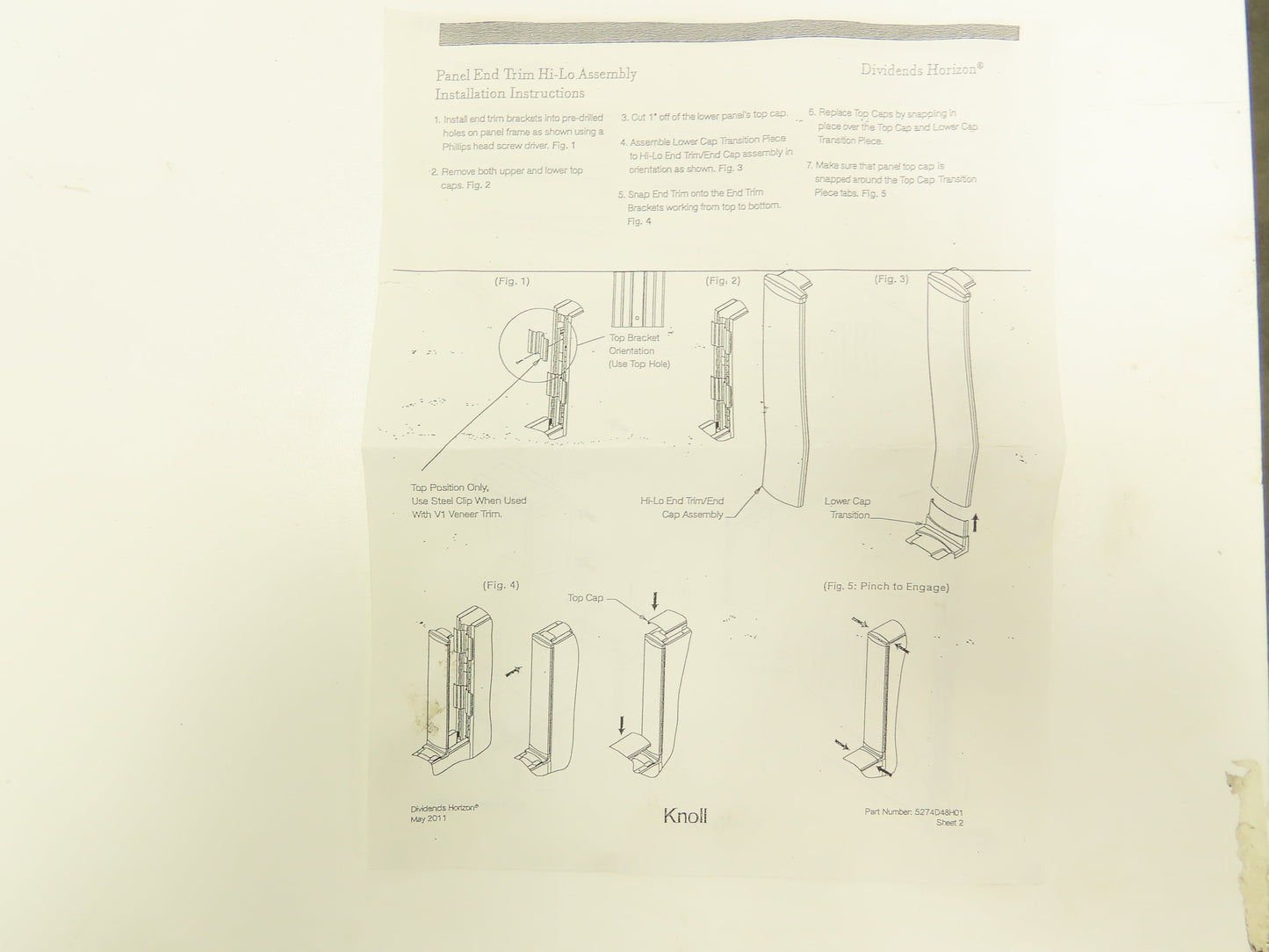 Knoll Dividend Horizon 48" Panel End Trim Assembly Ivory Lot of 6