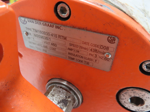 Van Der Graaf TM160B30-410-RTM Drum Roller Motor 1HP 480V 43 FT/Min 24" Brake