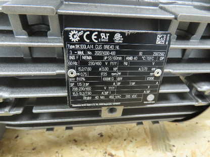 Nord  SK9032.1AZMHD-100LA/4 Gearmotor 24:1 Reducer 72 RPM 5Hp 460V Brake Motor