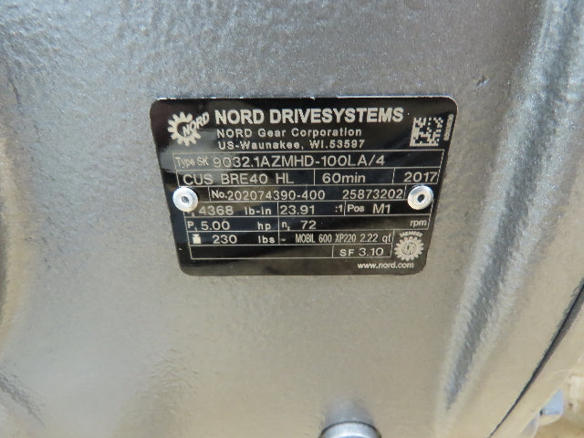 Nord  SK9032.1AZMHD-100LA/4 Gearmotor 24:1 Reducer 72 RPM 5Hp 460V Brake Motor