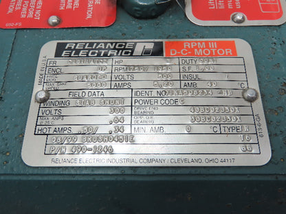 Reliance Electric C1811ATCZ RPM III DC Motor 3HP 500V 1750 RPM DP 182TC Face