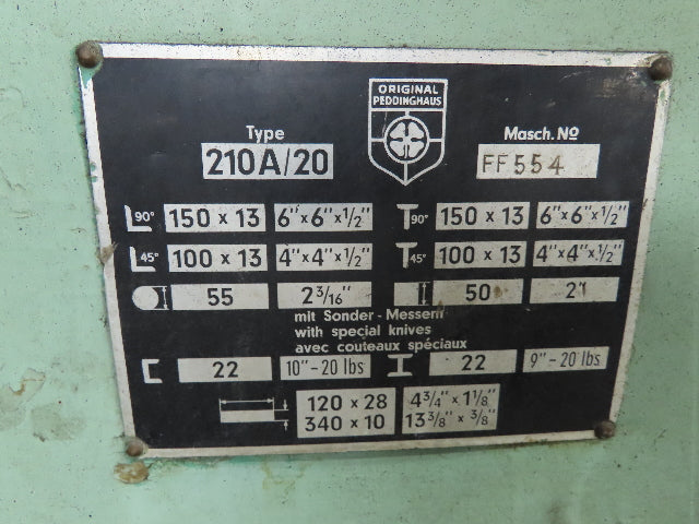 Peddinghaus 210A/20 Mechanical Iron Worker 105 Ton 10 HP 550V Notcher Puncher