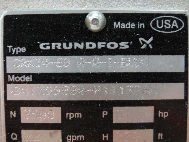 Grundfos CRKI4-60 Multistage Centrifugal Coolant Pump 22 GPM 3 Hp 230/460V 3Ph