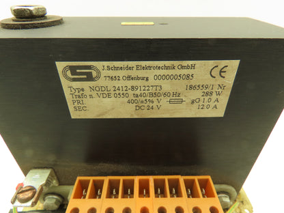 J.Schneider NGDL 2412 Power Transformer 400V 3Ph Pri 24VDC Sec 288W 12A