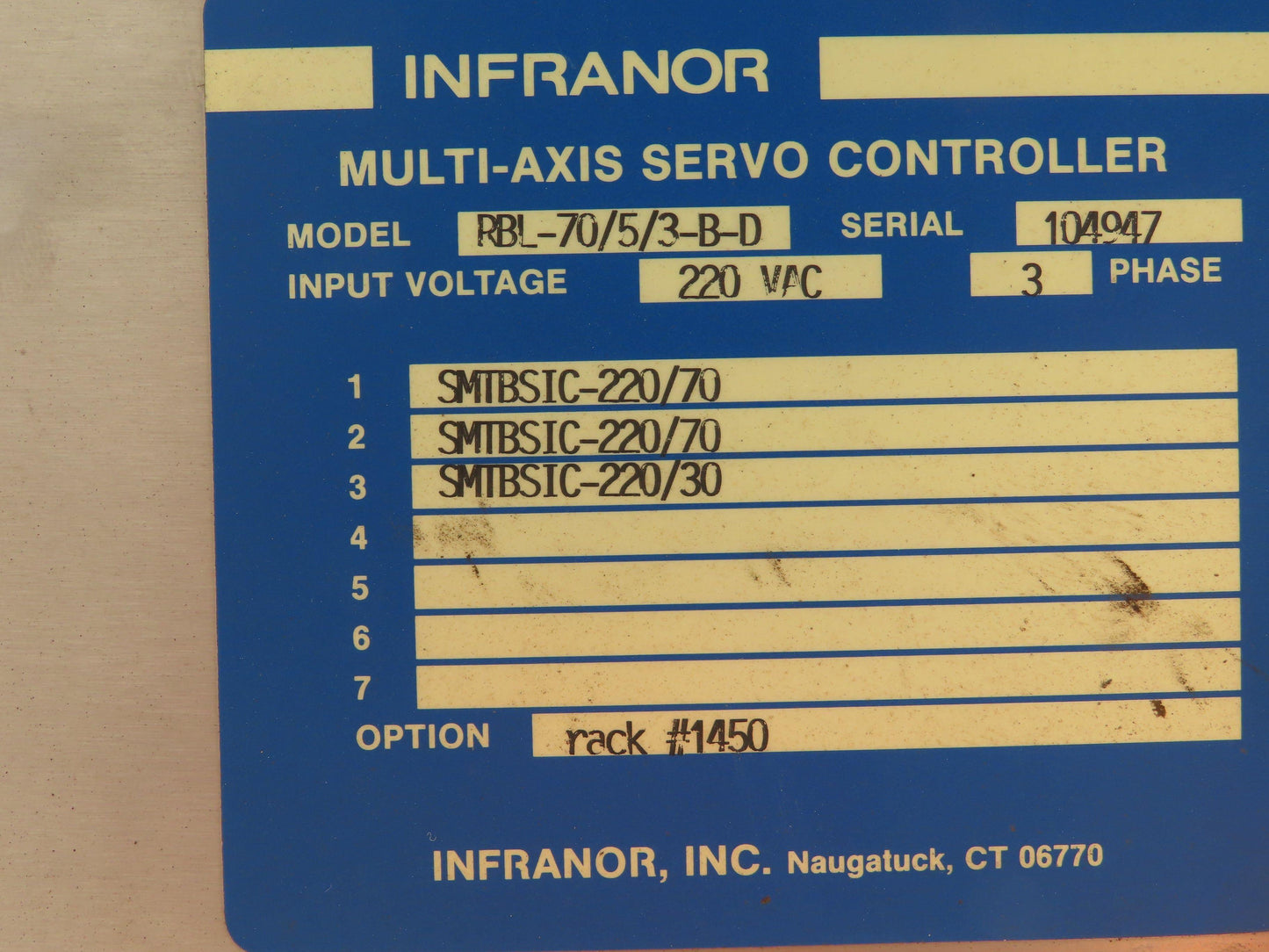 Infranor RBL-70/5/3-B-D Multi Axis Servo Controller Chassis Rack 3Ph 220V