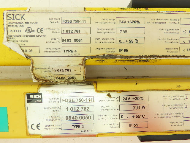 Sick 14-FGS Safety Light Curtain Sensors Transmitter + Receiver 6M x 750mm