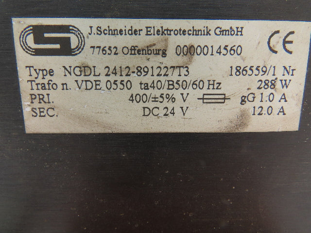 J.Schneider NGDL 2412 Power Transformer 400V Pri 24VDC Sec 288W 12A