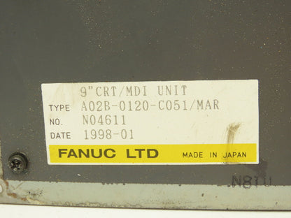 Fanuc A02B-0120-C051/MAR Control Panel 9" CRT/MDI Milling Machine Operator