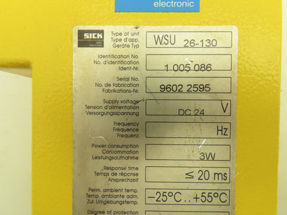 Sick WSU26-130 Light Curtain Transmitter Optic Electronic Emitter Sender 24VDC