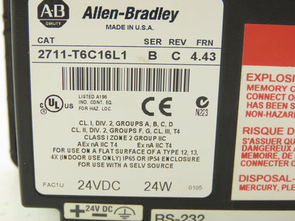 Allen Bradley 2711-T6C16L1 PanelView 600 Color Touch Series B Rev C Frn 4.43