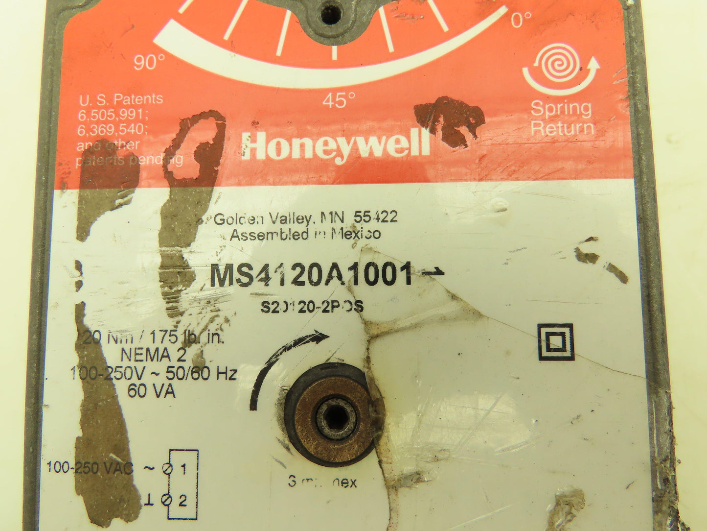 Honeywell MS4120A1001 Direct Coupled Actuator Spring Return 175 lb-in 90 Degree