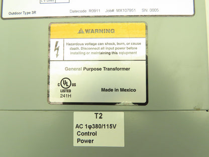Jefferson Electric 411-1086 Control Transformer 1.5KVA 380V Input 115V Output