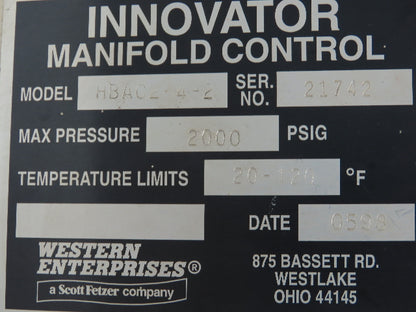 Western Innovator HBAC2-4-2 Gas Co2 Manifold Changeover Control Station