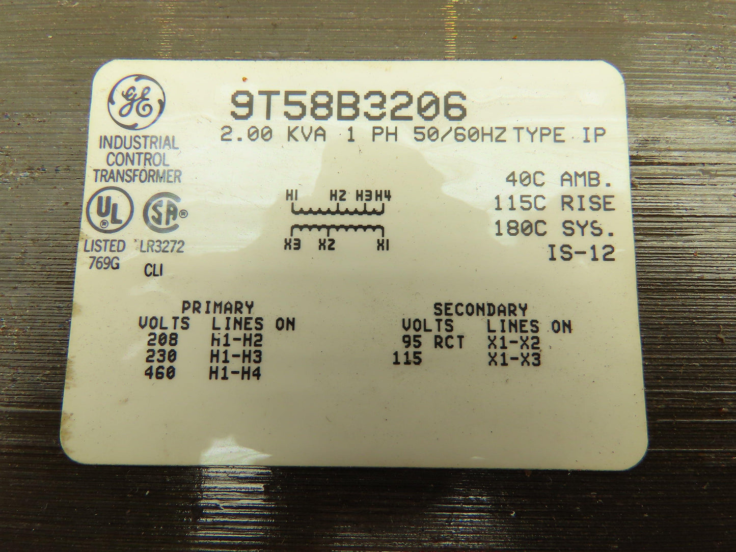 General Electric 9T58B3206 Control Transformer 2KVA 1Ph Pri 230/460V Sec 115V
