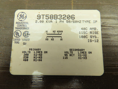 General Electric 9T58B3206 Control Transformer 2KVA 1Ph Pri 230/460V Sec 115V