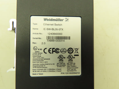 Weidmüller IE-SW-BLO5-5TX Network Switch Rev 2.0 5 Port 10/100M